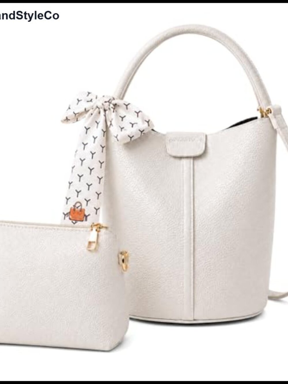 Vegan Leather Bucket Purse Crossbody Bag with Adjustable Strap